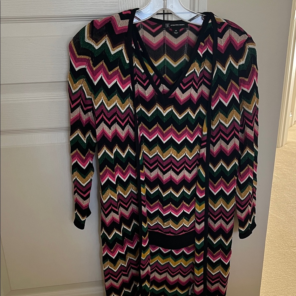 Chevron Knit Cardigan and Top Set in Multicolor